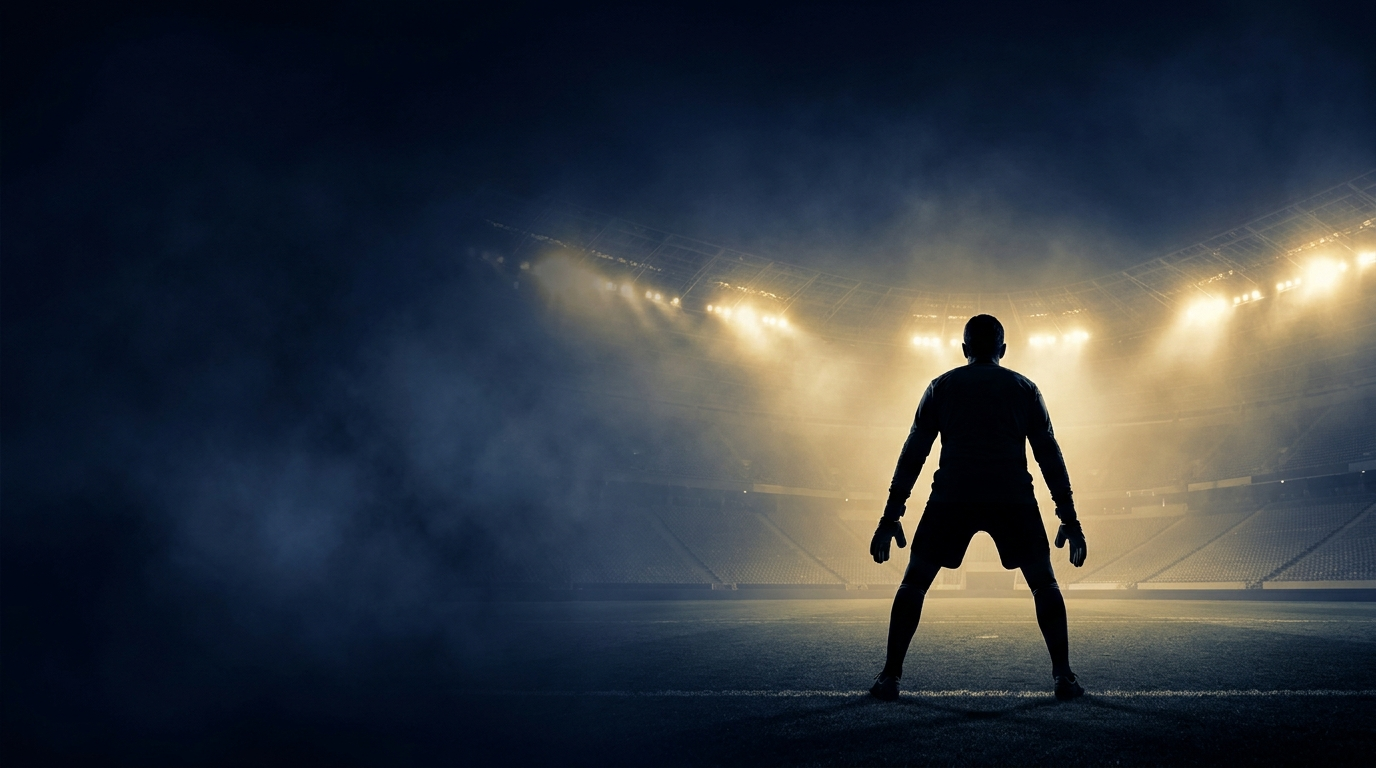 Goalkeeper lit up in a stadium